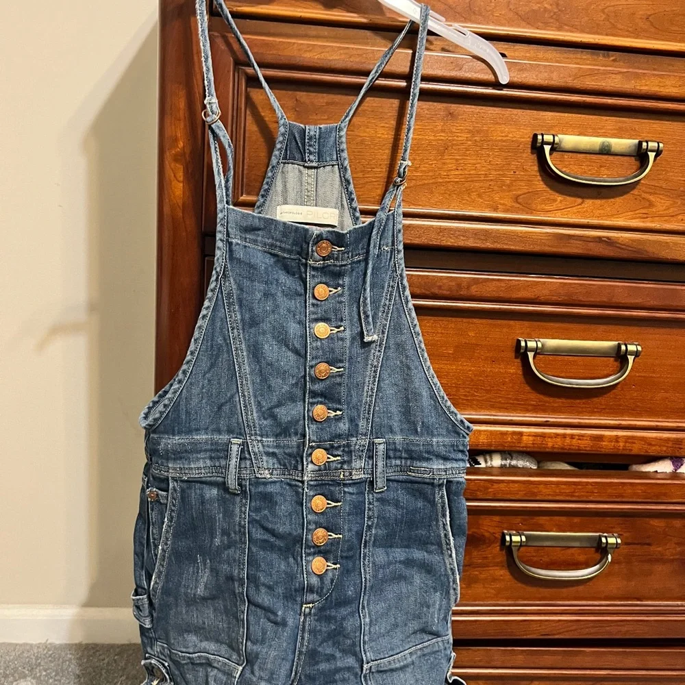 Anthropologie Denim Overalls with Button Detail - Picture 2 of 4